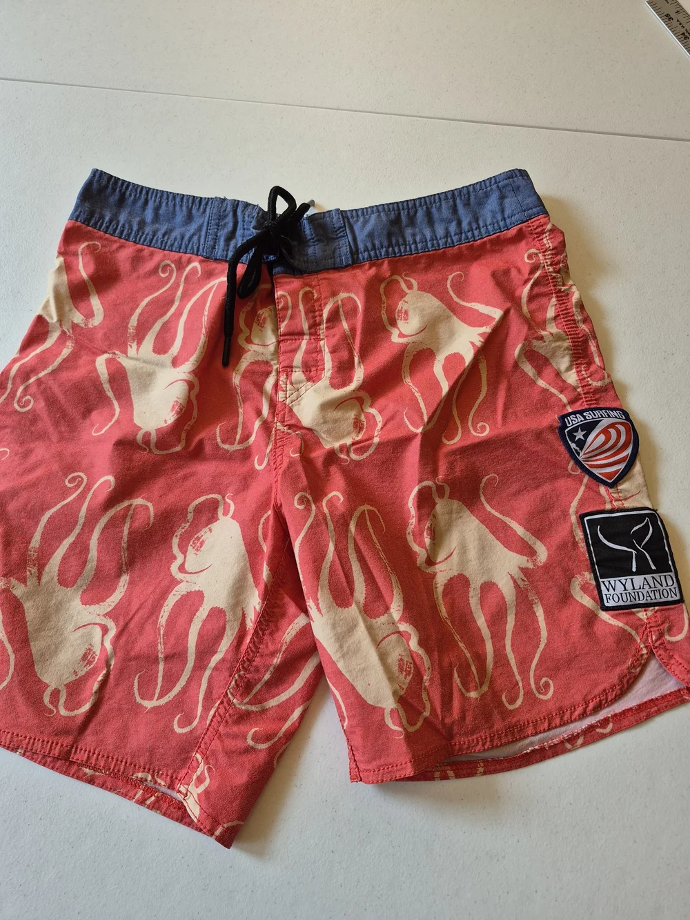 Men's Red Octopus Print Swim Board Shorts 4877